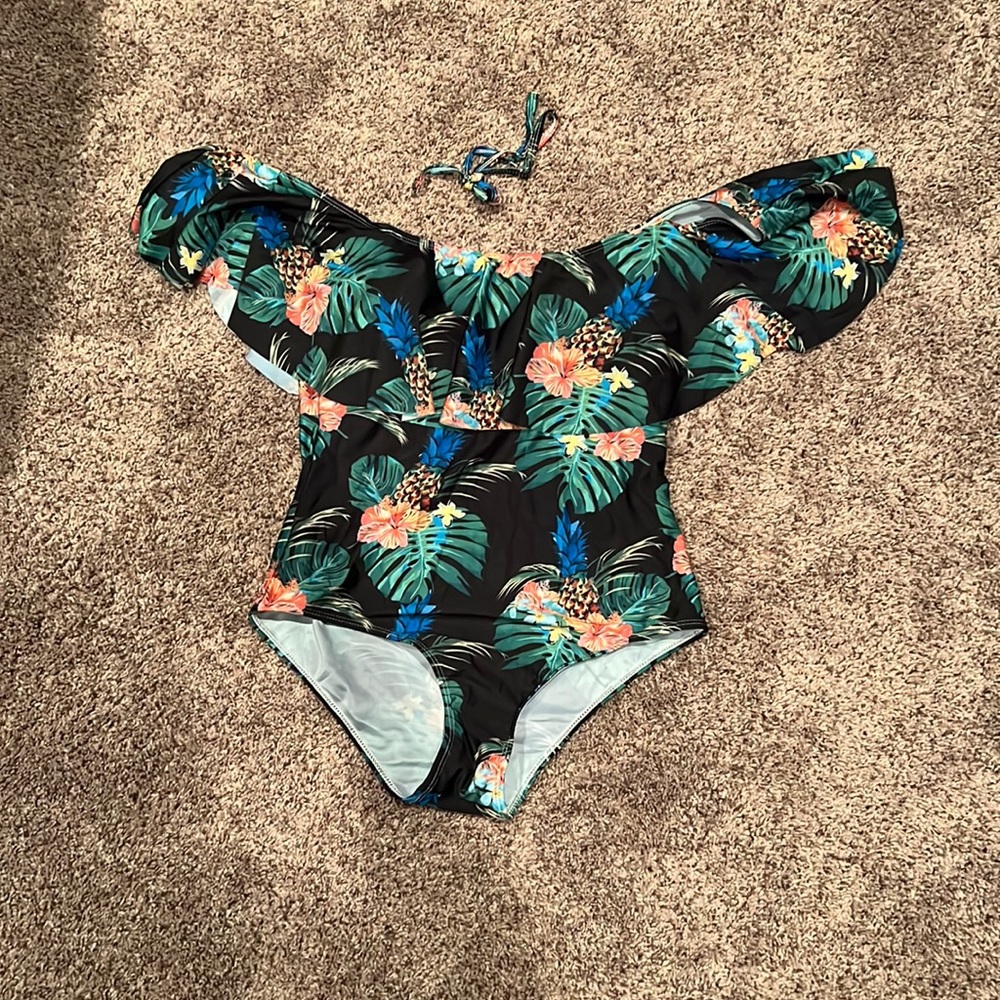 Tropical Floral Off-Shoulder One Piece Swimsuit